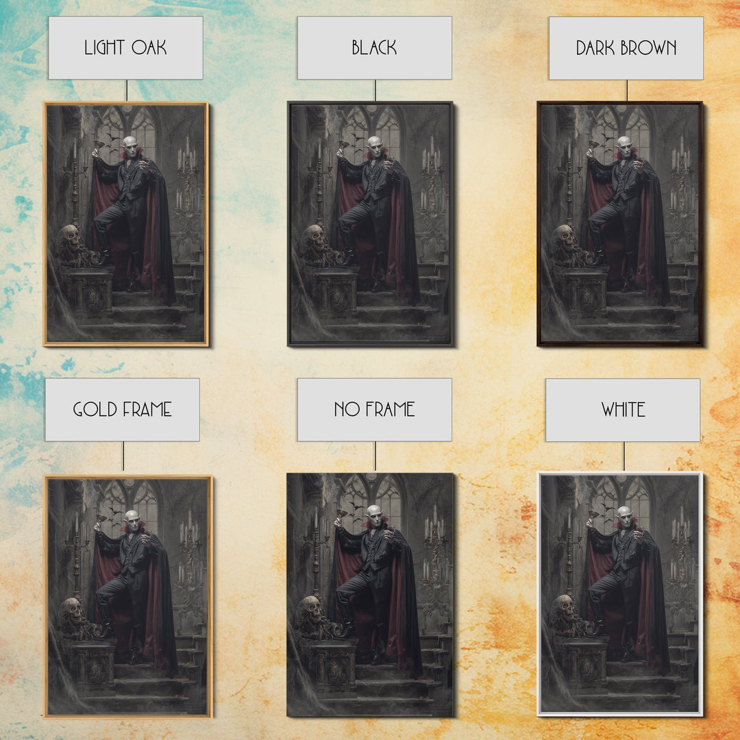 The Crimson Count Of Hollow Keep, Vertical Wall Art, Haunted Gothic Art, Framed Canvas Print, Halloween Wall Decor, Gothic Home Decor