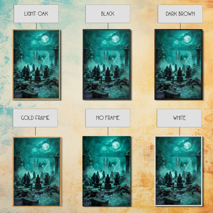 The Choir Of Deepwater Acolytes, Vertical Wall Art, Macabre Wall Art, Framed Canvas Print, Halloween Wall Decor, Gothic Home Decor