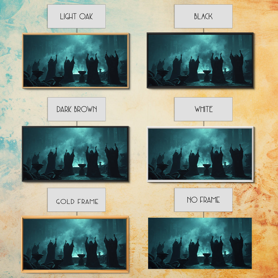 The Choir Of Deepwater Acolytes, Wide Panoramic Art, Dark Fantasy Wall Art, Canvas Print, Halloween Wall Decor, Gothic Home Decor