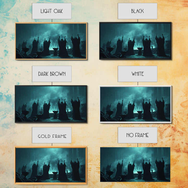 The Choir Of Deepwater Acolytes, Wide Panoramic Art, Dark Fantasy Wall Art, Canvas Print, Halloween Wall Decor, Gothic Home Decor