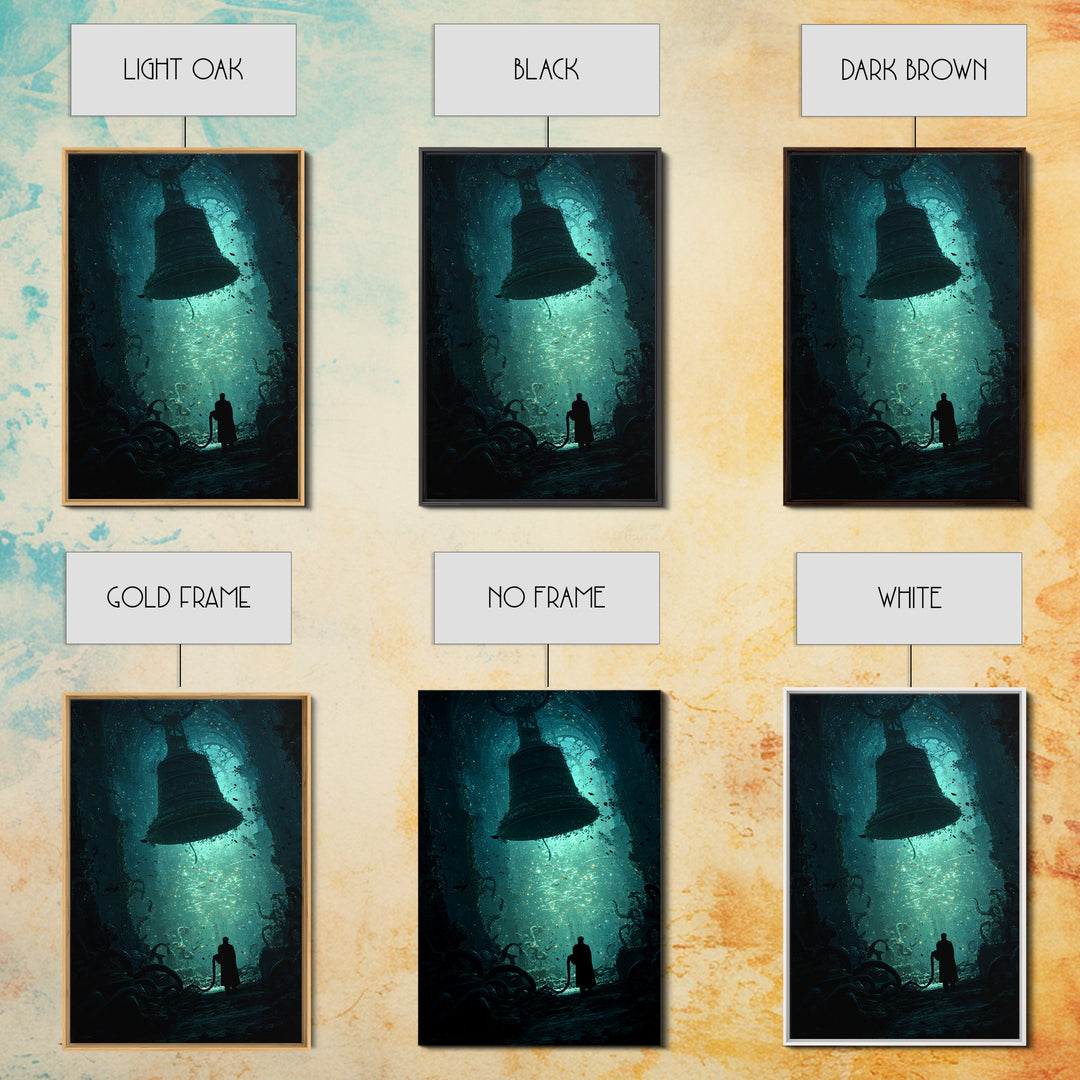 The Bellringer Of The Sunken Cathedral, Vertical Wall Art, Lovecraftian Horror Art, Framed Canvas Print, Halloween Wall Decor