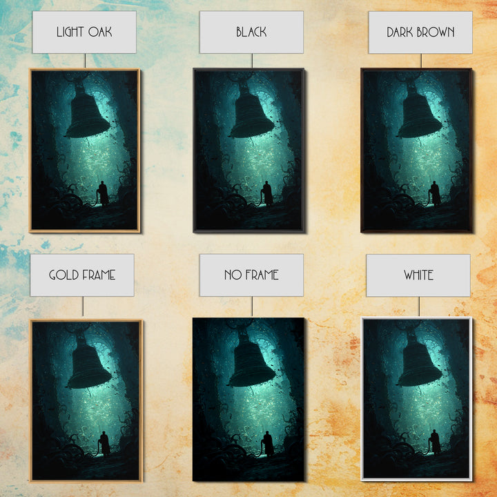 The Bellringer Of The Sunken Cathedral, Vertical Wall Art, Lovecraftian Horror Art, Framed Canvas Print, Halloween Wall Decor