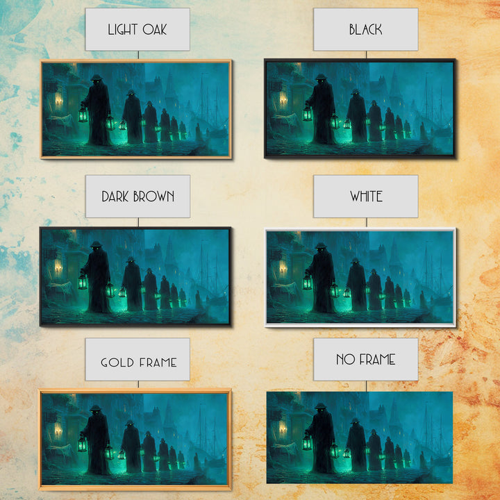 The Innsmouth Lantern Procession, Wide Panoramic Art, Eldritch Gothic Decor, Canvas Print, Halloween Wall Decor, Gothic Home Decor