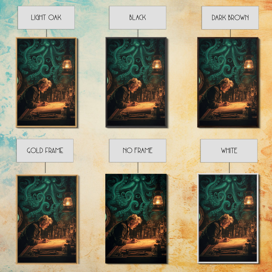 The Mapmaker Of Impossible Shores, Vertical Wall Art, Macabre Wall Art, Framed Canvas Print, Halloween Wall Decor, Gothic Home Decor