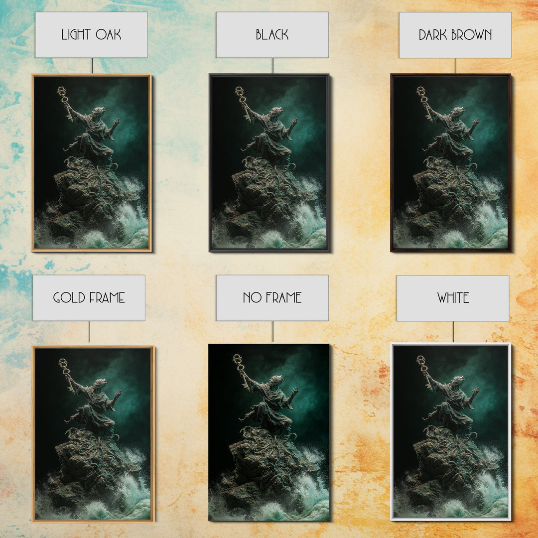 The Keeper Of The Black Reef Key, Vertical Wall Art, Macabre Wall Art, Canvas Print, Halloween Wall Decor, Gothic Home Decor