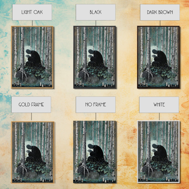 The Sleeper In The Birch Grove, Vertical Wall Art, Dark Fantasy Wall Art, Framed Canvas Print, Halloween Wall Decor, Gothic Home Decor
