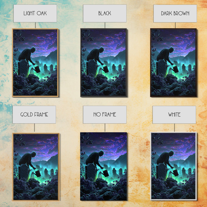 The Grave Gardener Of Yuggoth, Vertical Wall Art, Dark Fantasy Wall Art, Framed Canvas Print, Halloween Wall Decor, Gothic Home Decor