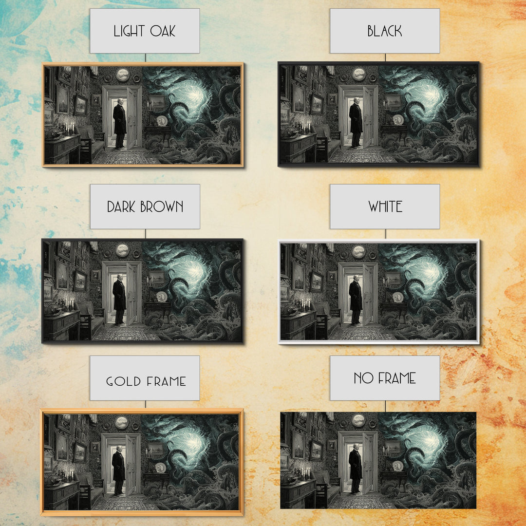The Thirteenth Door Of Arkham House, Wide Panoramic Art, Gothic Horror Wall Art, Canvas Print, Halloween Wall Decor, Gothic Home Decor