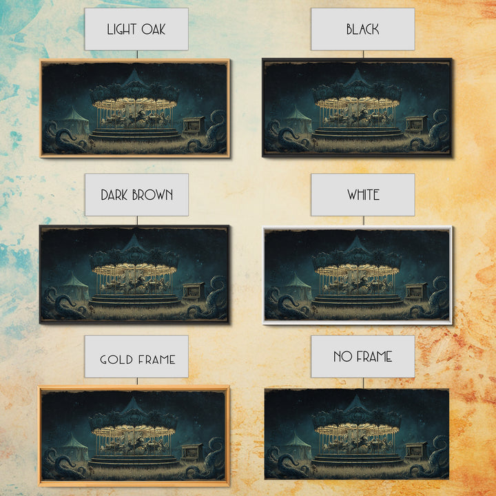 The Carousel Of Sleeping Planets, Wide Panoramic Art, Lovecraftian Horror Art, Canvas Print, Halloween Wall Decor, Gothic Home Decor