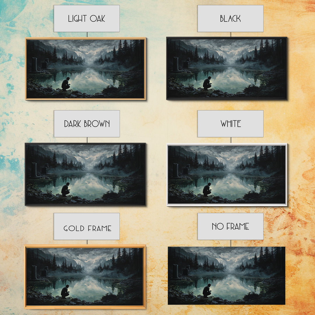 The Mirror Lake Of Lost Constellations, Wide Panoramic Art, Macabre Wall Art, Canvas Print, Halloween Wall Decor, Gothic Home Decor