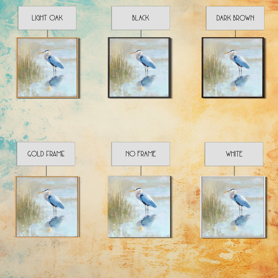 Blue Heron by Calm Marsh Water Canvas Print, Dental Office Art, Digital Print, Office Decor, Calm, Medical Office Decor, DOA-1x1-23