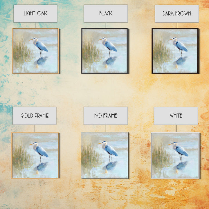 Blue Heron by Calm Marsh Water Canvas Print, Dental Office Art, Digital Print, Office Decor, Calm, Medical Office Decor, DOA-1x1-23