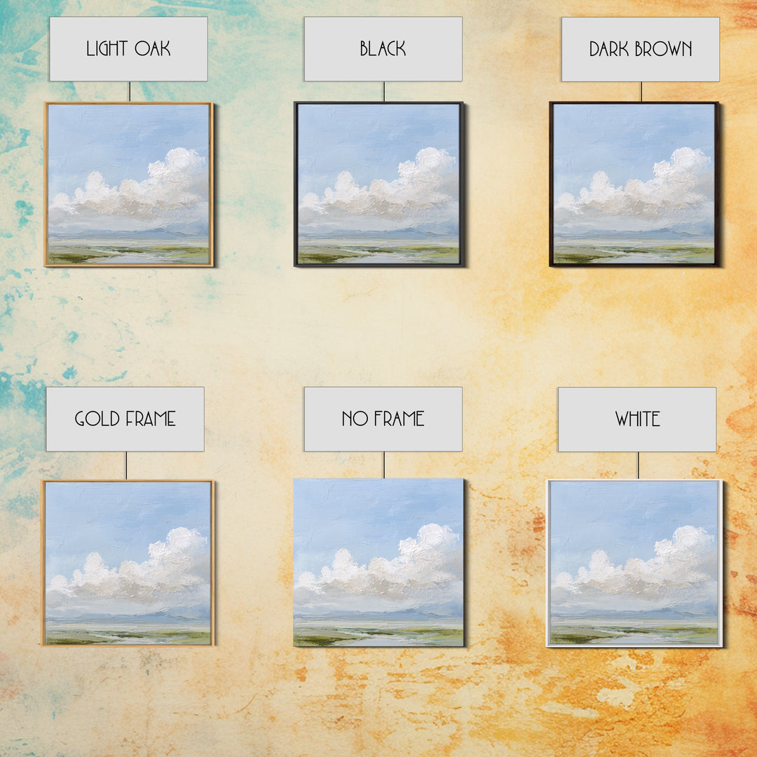 Peaceful Clouds over Open Meadow Framed Canvas Print, Dental Office Art, Dentistry Art, Office Decor, Fine Art, Calm, DOA-1x1-33