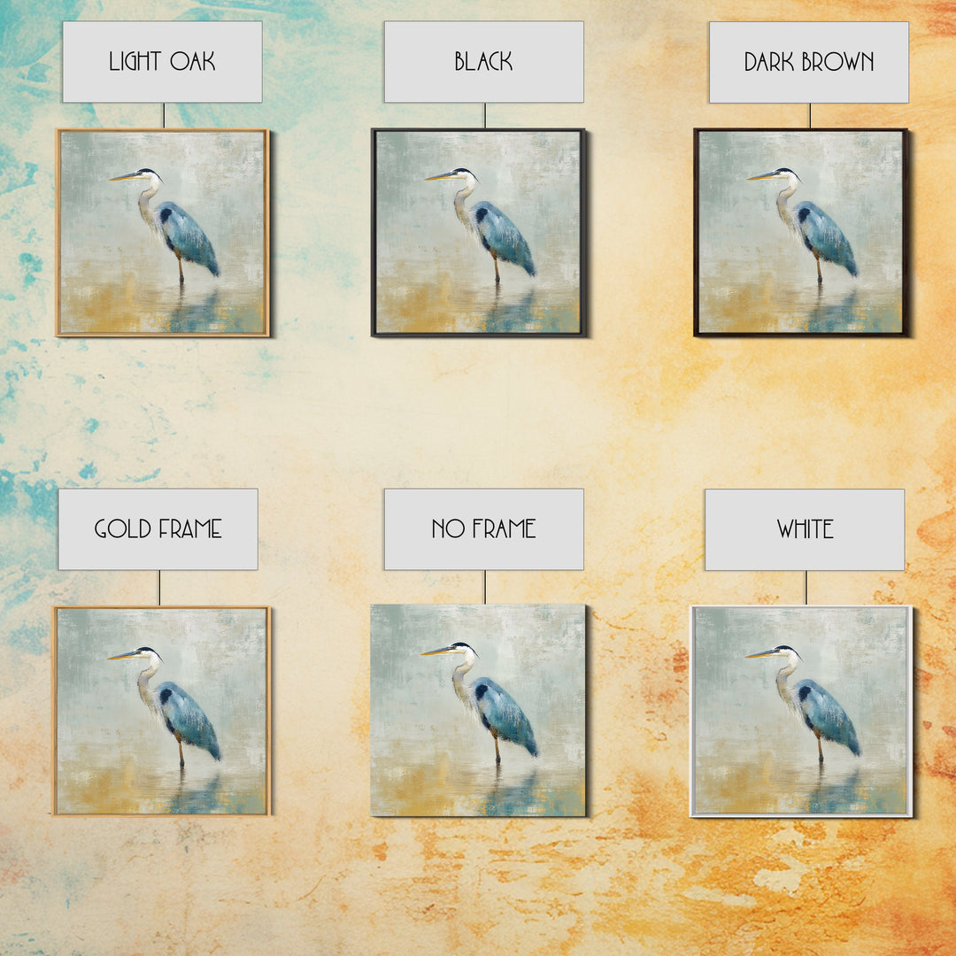 Blue Heron by Calm Marsh Water Framed Canvas Print, Dental Office Art, Motivational Poster, Office Decor, Fine Art, Calm, DOA-1x1-47