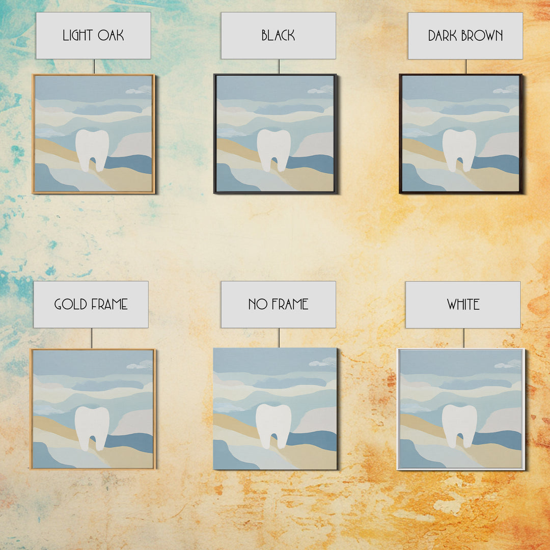 Playful Tooth Shaped Character Framed Canvas Print, Dental Office Art, Dentistry Art, Office Decor, Abstract Art, Calm, DOA-1x1-78