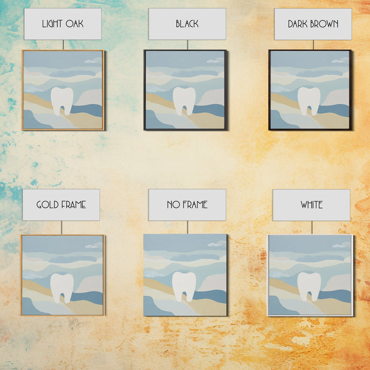 Playful Tooth Shaped Character Framed Canvas Print, Dental Office Art, Dentistry Art, Office Decor, Abstract Art, Calm, DOA-1x1-78