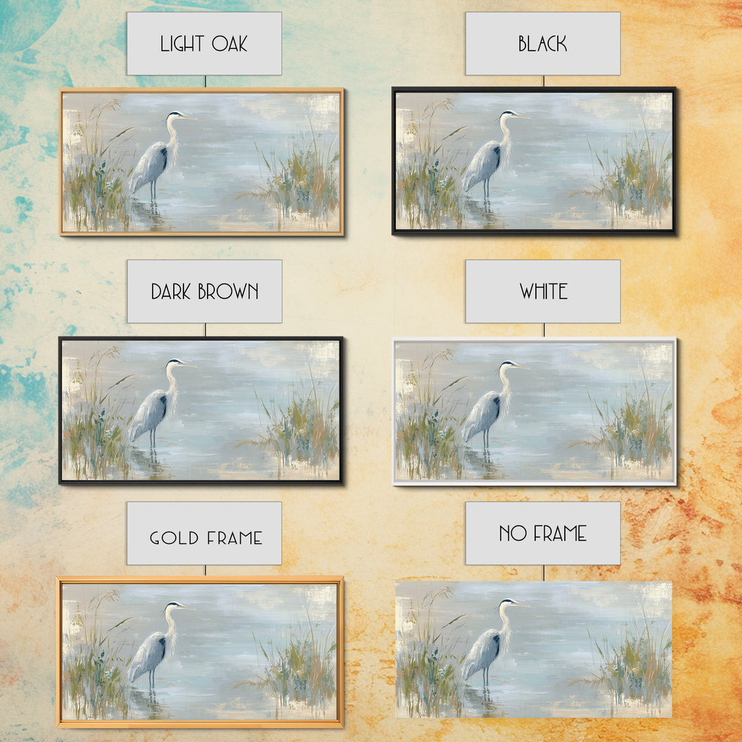 Blue Heron by Calm Marsh Water Framed Canvas Print, Dental Office Art, Tooth Art, Office Decor, Fine Art, Calm, Modern Decor, DOA-2x1-67