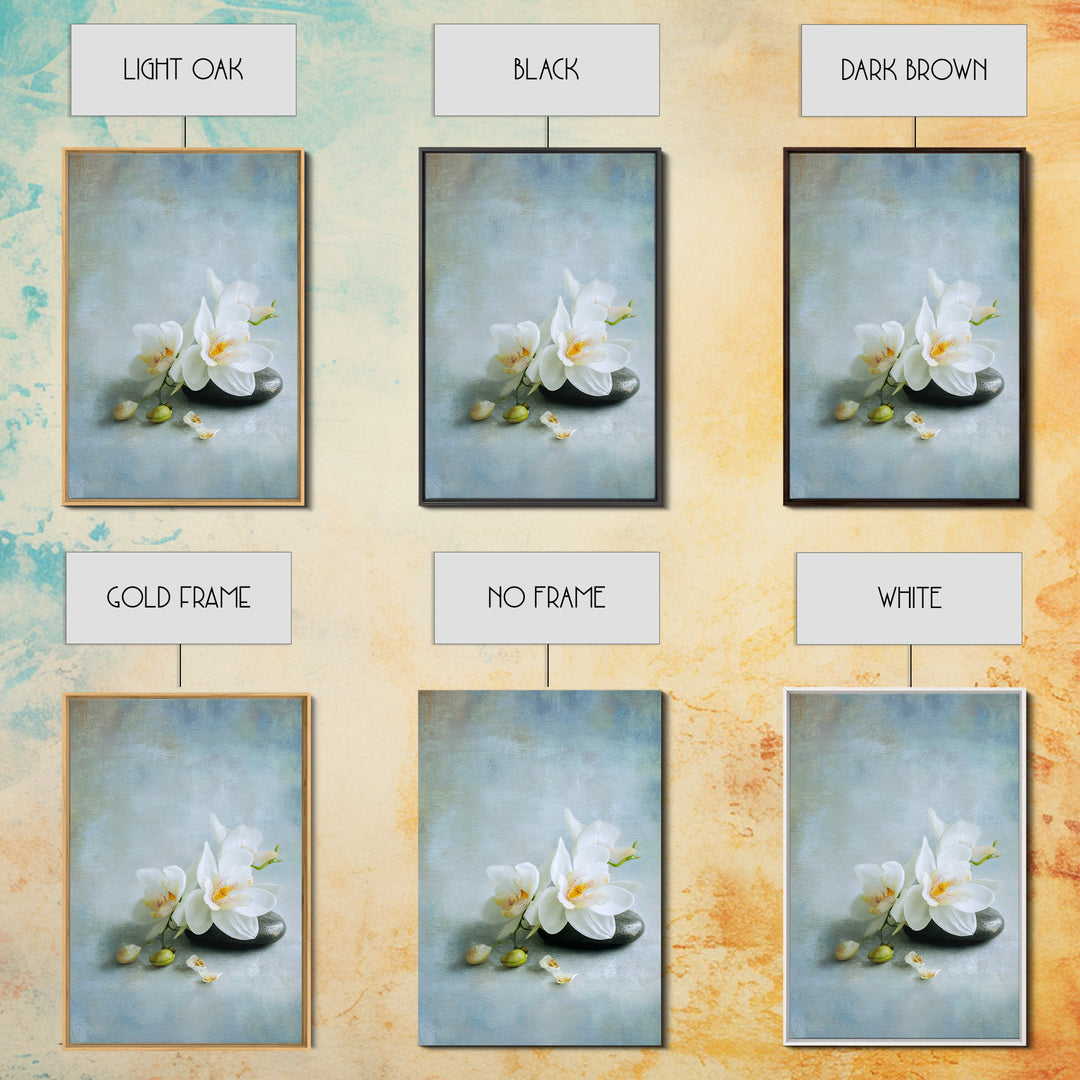 White Orchid on Stone Background Framed Canvas Print, Dental Office Art, Modern Decor, Office Decor, Oil Painting, Calm, DOA-2x3-20