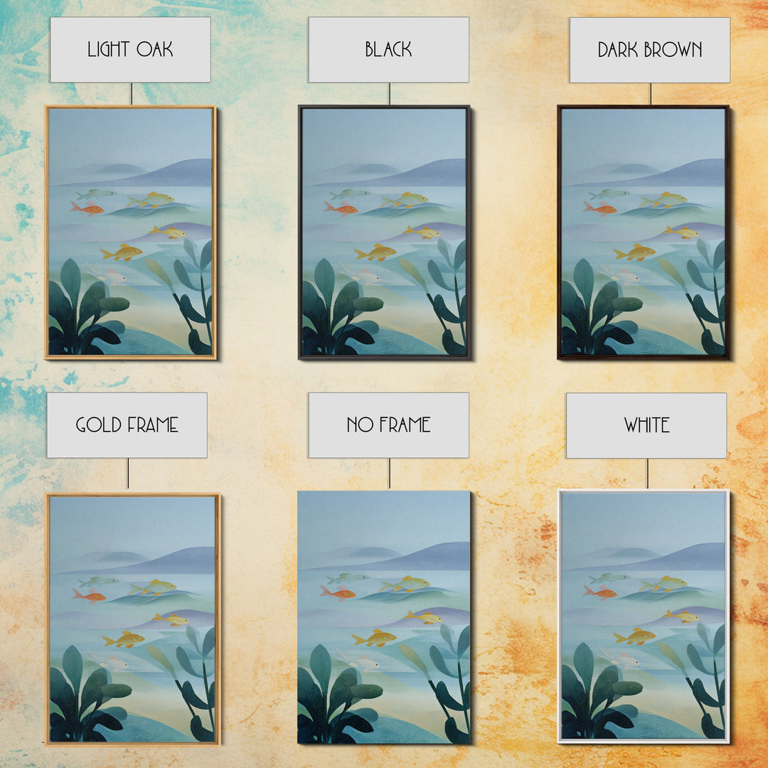 Colorful Fish Swimming Framed Canvas Print, Dental Office Art, Dental Gift, Office Decor, Abstract Art, Calm, DOA-2x3-26