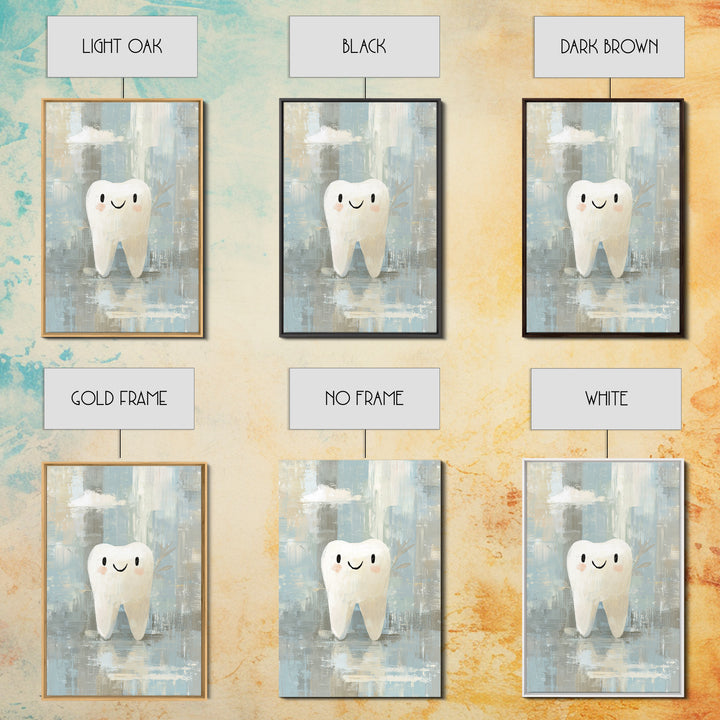 Playful Tooth Shaped Character Framed Canvas Print, Dental Office Art, Modern Decor, Office Decor, Abstract Art, Calm, DOA-2x3-38