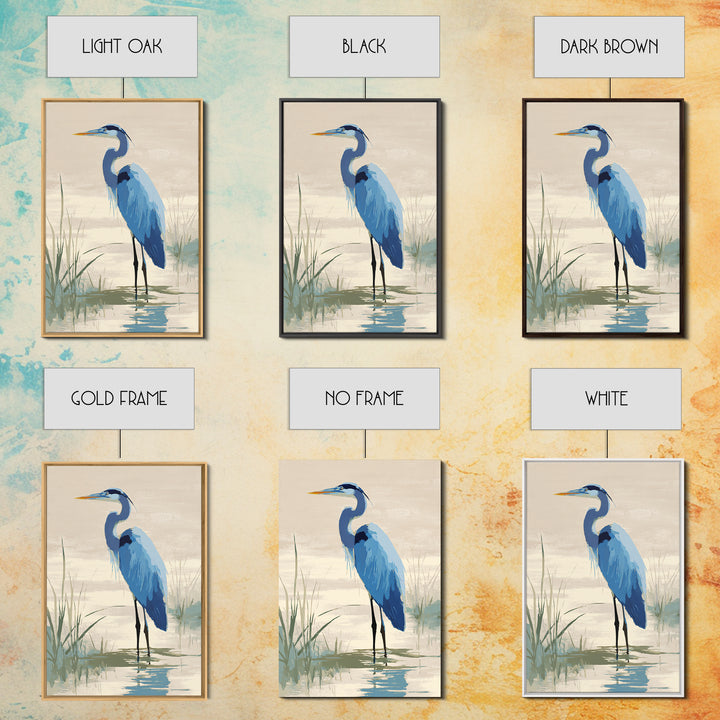 Blue Heron by Calm Marsh Water Framed Canvas Print, Dental Office Art, Dental Assistant, Office Decor, Fine Art, Calm, DOA-2x3-55