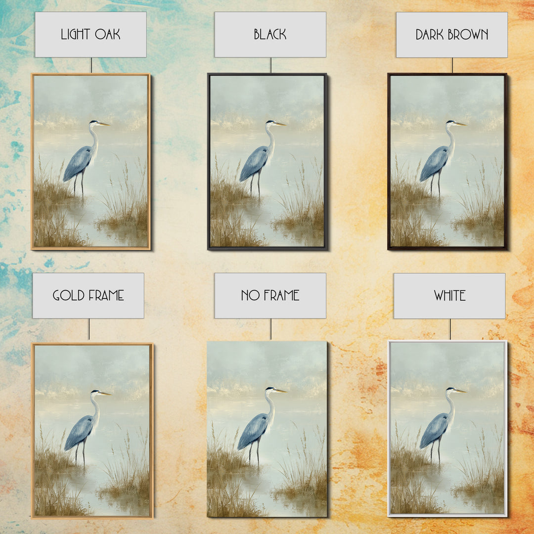 Blue Heron by Calm Marsh Water Canvas Print, Dental Office Art, Science Art, Office Decor, Fine Art, Calm, Boho Decor, DOA-2x3-79
