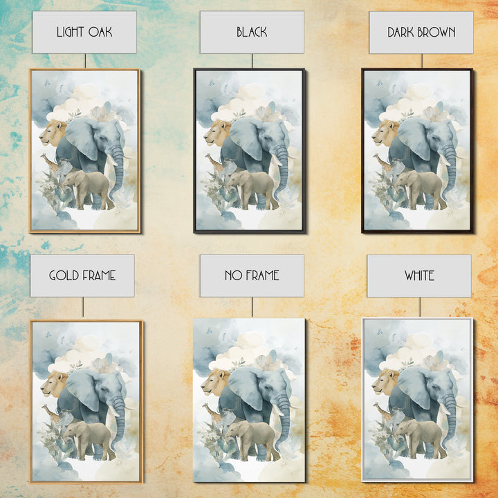 Happy Jungle Animals Framed Canvas Print, Dental Office Art, Textured Painting, Office Decor, Calm, Room Decor Aesthetic, DOA-2x3-94