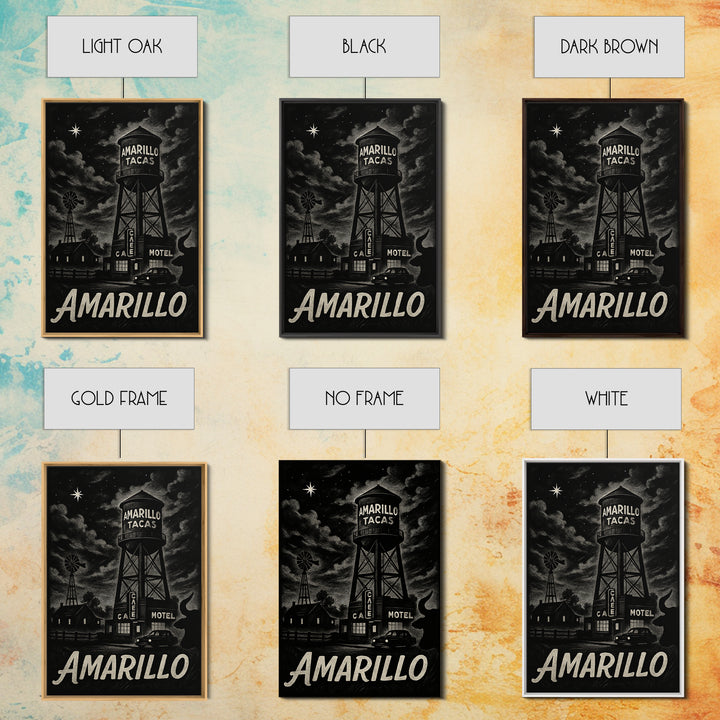 Amarillo Travel Poster, Framed Canvas Print, Vintage Noir Poster Art, Amarillo Travel Art, Vintage City Poster, Retro Travel Print