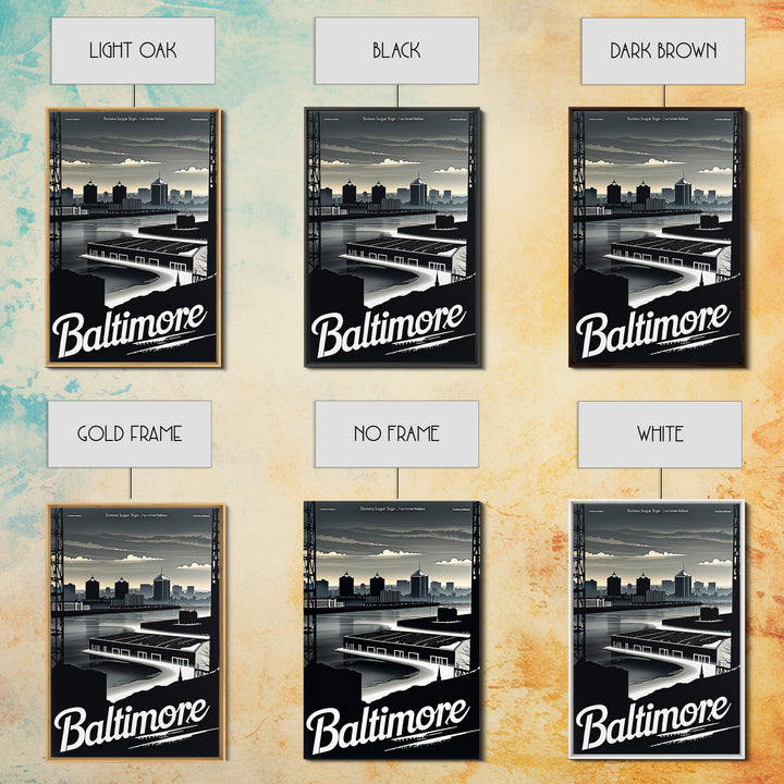 Baltimore Travel Poster, Framed Canvas Print, Black And White Travel Art, Baltimore Poster Print, Retro Travel Print, Home Office Decor