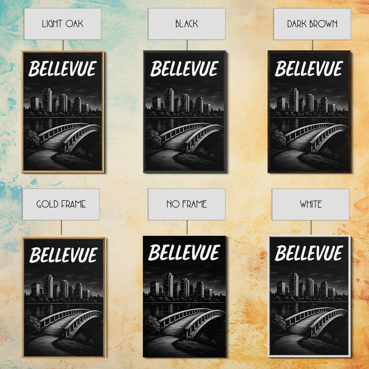 Bellevue Travel Poster, Framed Canvas Print, Black And White Travel Art, Bellevue Wall Art, Modern Wall Decor, Travel Art Print