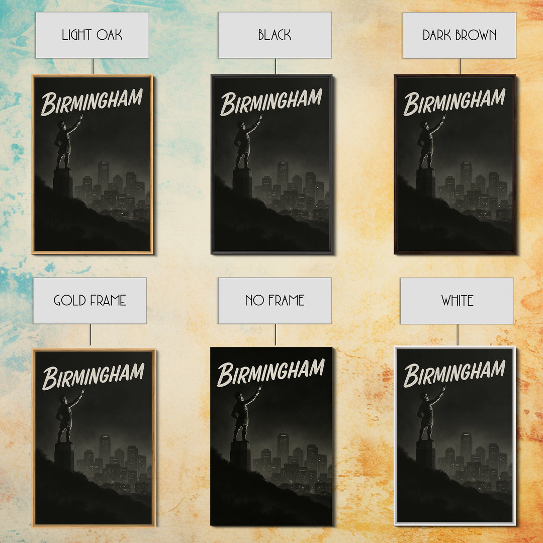 Birmingham Alabama Travel Poster, Canvas Print, Night Street Poster Art, Birmingham Wall Art, Mid Century Wall Art, Vintage Travel Print