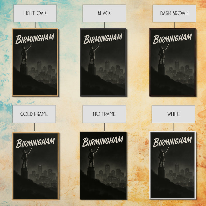 Birmingham Alabama Travel Poster, Canvas Print, Night Street Poster Art, Birmingham Wall Art, Mid Century Wall Art, Vintage Travel Print