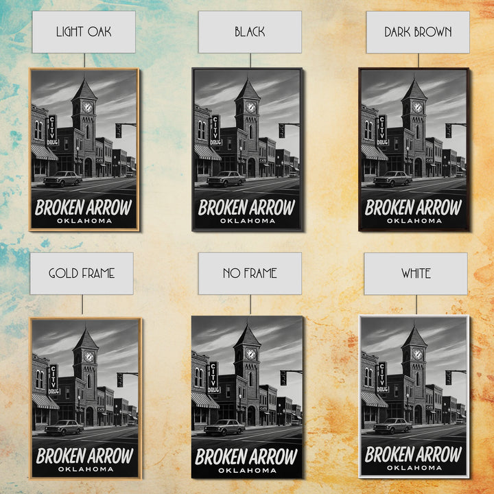 Broken Arrow Travel Poster, Framed Canvas Print, Dark Moody City Wall Art, Broken Arrow Art Print, Mid Century Wall Art, City Art Print
