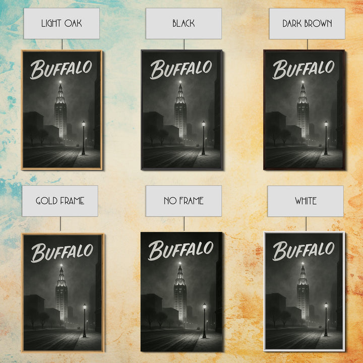 Buffalo Travel Poster, Framed Canvas Print, Dark Moody City Wall Art, Buffalo Poster Print, City Art Print, Vintage City Art, Art Print