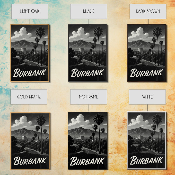 Burbank Travel Poster, Framed Canvas Print, Night Street Poster Art, Burbank City Art, Gift For Travelers, Eclectic Wall Decor