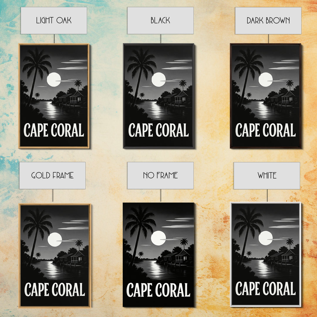 Cape Coral Travel Poster, Canvas Print, Dark Moody City Wall Art, Cape Coral Travel Art, Travel Art Print, Home Office Decor, Art Print