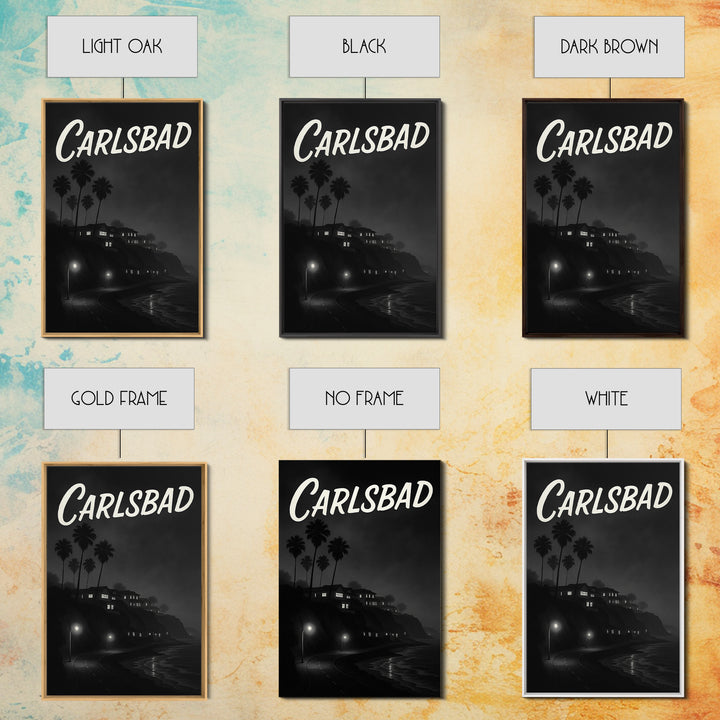 Carlsbad California Travel Poster, Framed Canvas Print, Night Street Poster Art, Carlsbad City Art, Travel Poster Set, Eclectic Wall Decor