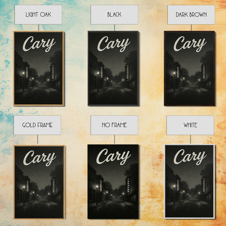 Cary North Carolina Travel Poster, Canvas Print, Dark Moody City Wall Art, Cary Print, Travel Poster Set, Travel Art Print