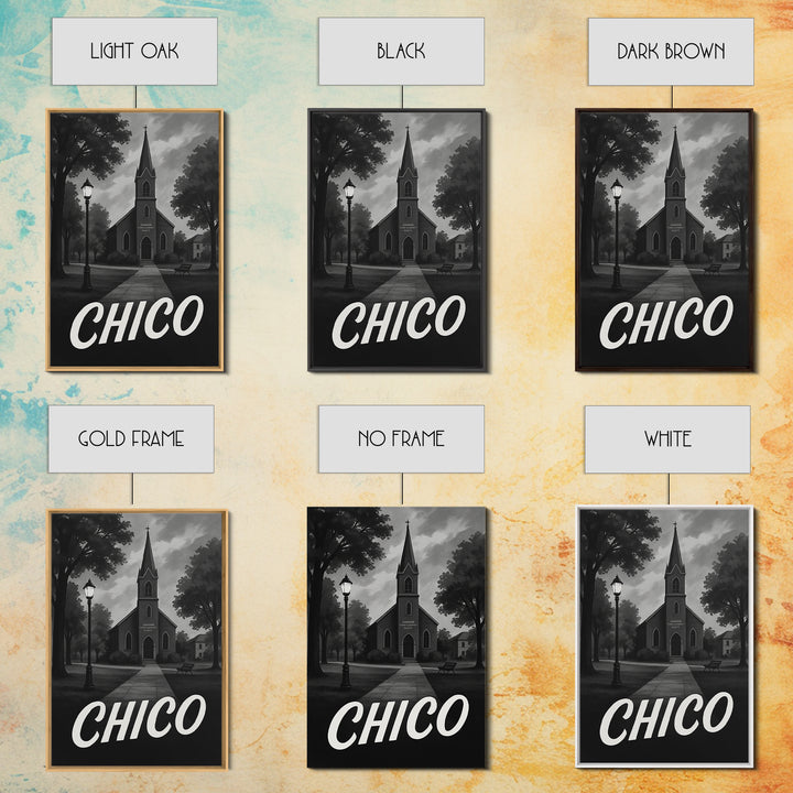 Chico Travel Poster, Canvas Print, Dark Moody City Wall Art, Chico Travel Art, City Travel Prints, Eclectic Wall Decor, Travel Wall Art