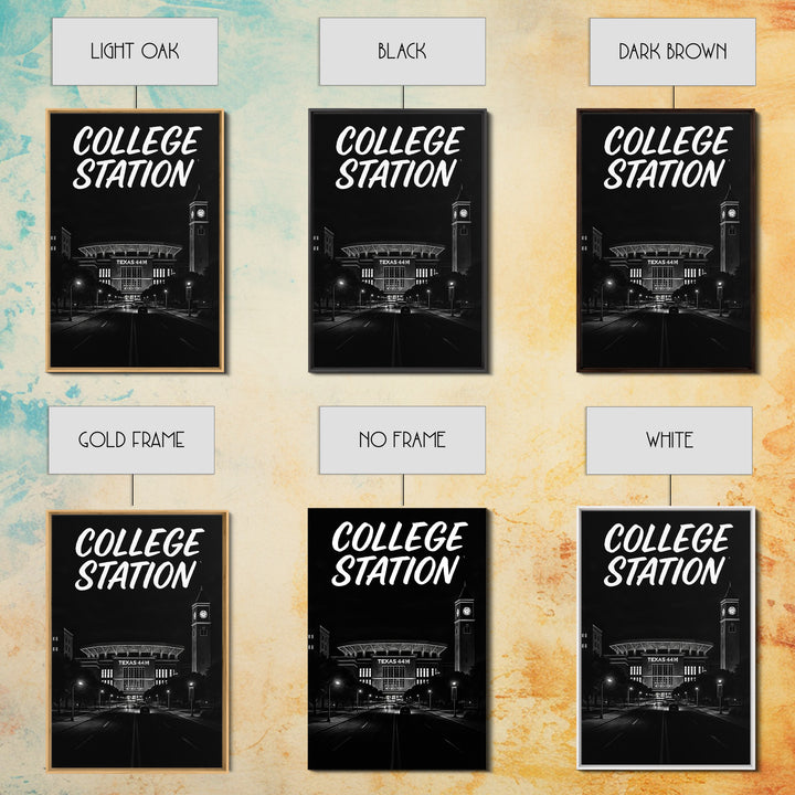 College Station Travel Poster, Canvas Print, Night Street Poster Art, College Station City Art, Travel Poster Art, Vintage Travel Art