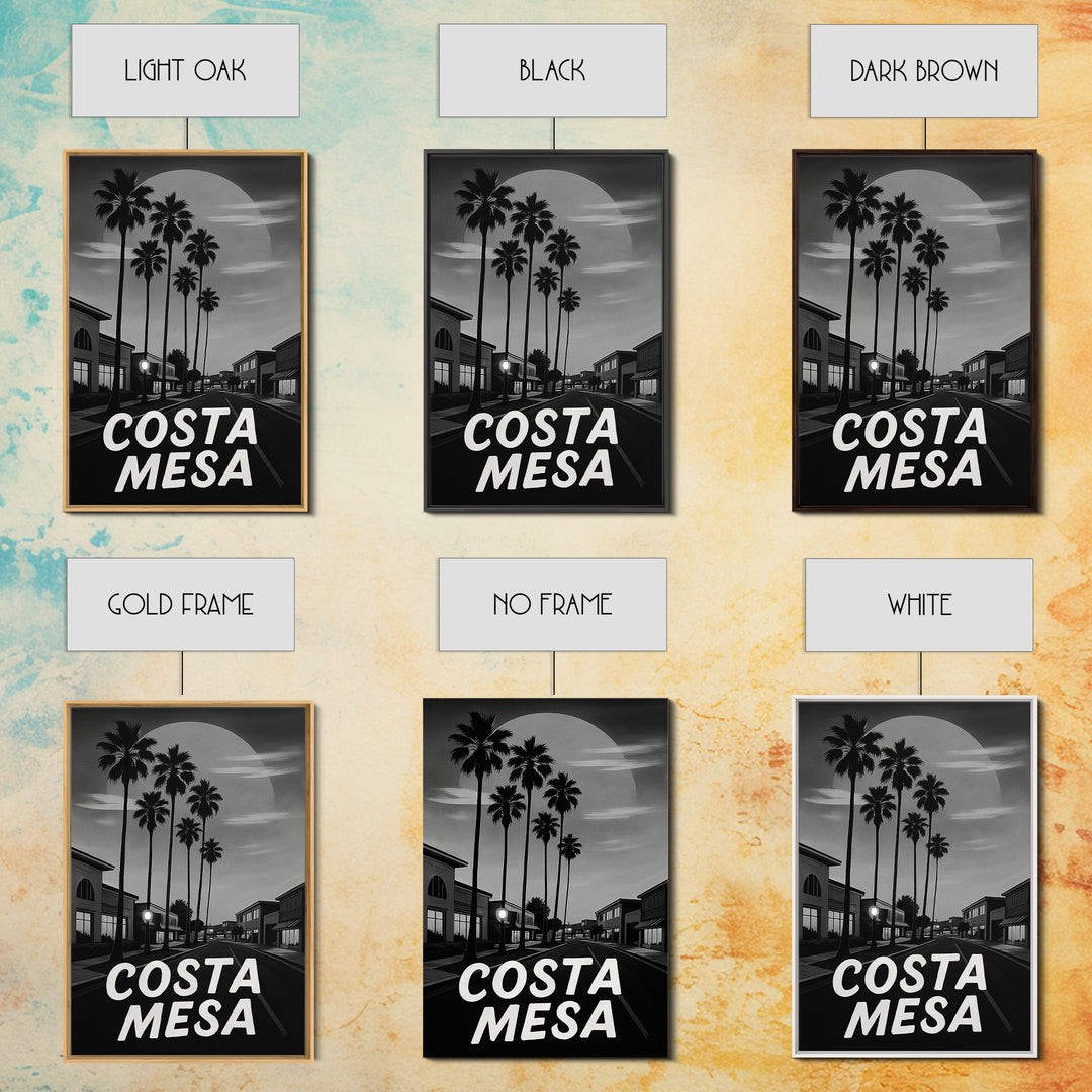 Costa Mesa Travel Poster, Framed Canvas Print, Night Street Poster Art, Costa Mesa Poster Print, Eclectic Wall Decor, Retro Travel Print