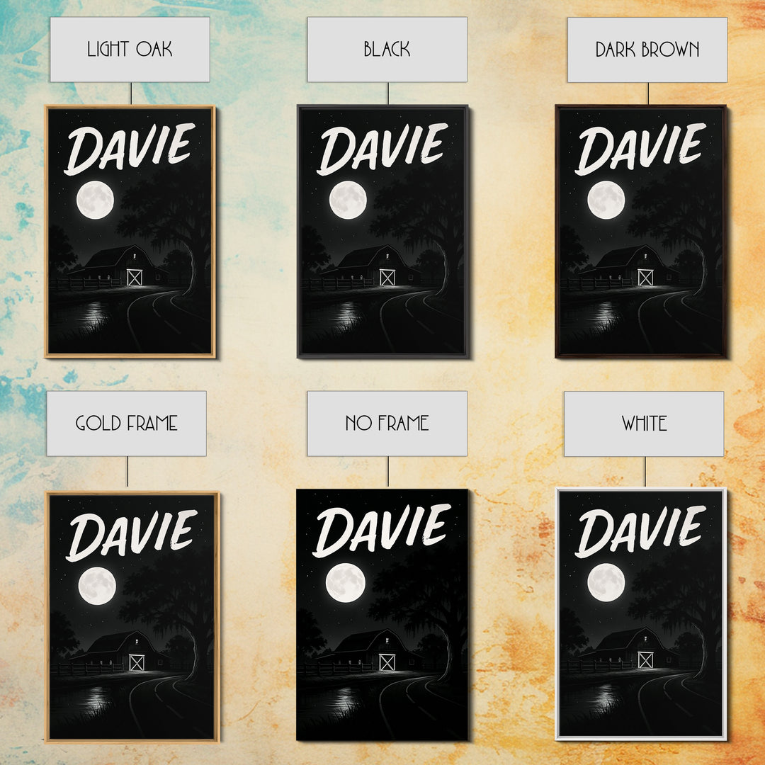 Davie Travel Poster, Canvas Print, Night Street Poster Art, Davie Poster Print, Travel Poster Art, Travel Wall Art, Wanderlust Decor