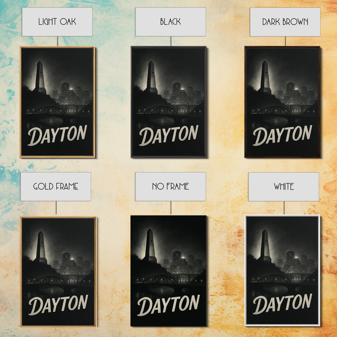 Dayton Ohio Travel Poster, Canvas Print, Night Street Poster Art, Dayton City Art, Travel Wall Art, Retro Travel Print, Vintage Travel Art