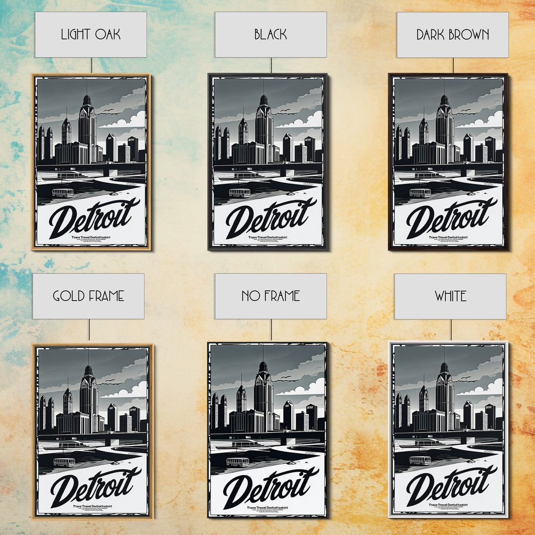 Detroit Travel Poster, Canvas Print, Dark Moody City Wall Art, Detroit Travel Art, Home Office Decor, Modern Wall Decor, Gift For Travelers