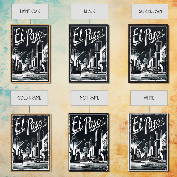 El Paso Travel Poster, Canvas Print, Night Street Poster Art, El Paso Wall Art, Fine Art Print, Vintage City Poster, City Travel Prints