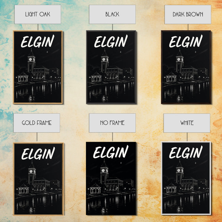 Elgin Travel Poster, Framed Canvas Print, Dark Moody City Wall Art, Elgin City Art, Travel Art Print, Gift For Travelers, Travel Poster Set