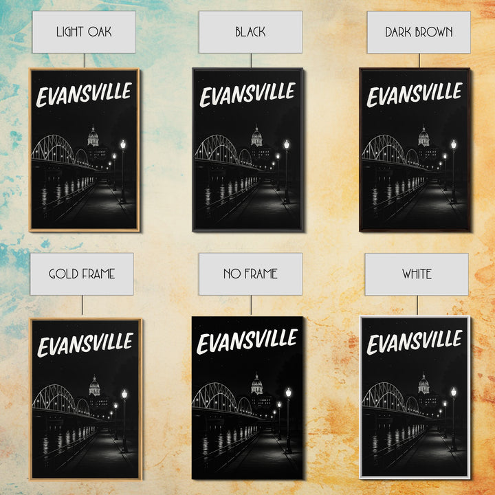 Evansville Travel Poster, Canvas Print, Black And White Travel Art, Evansville Travel Art, Home Office Decor, City Illustration
