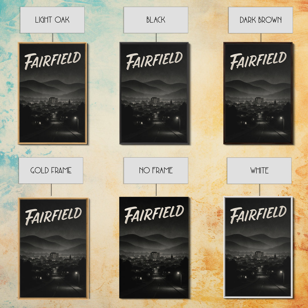 Fairfield California Travel Poster, Canvas Print, Black And White Travel Art, Fairfield Art Print, Living Room Wall Art, City Illustration