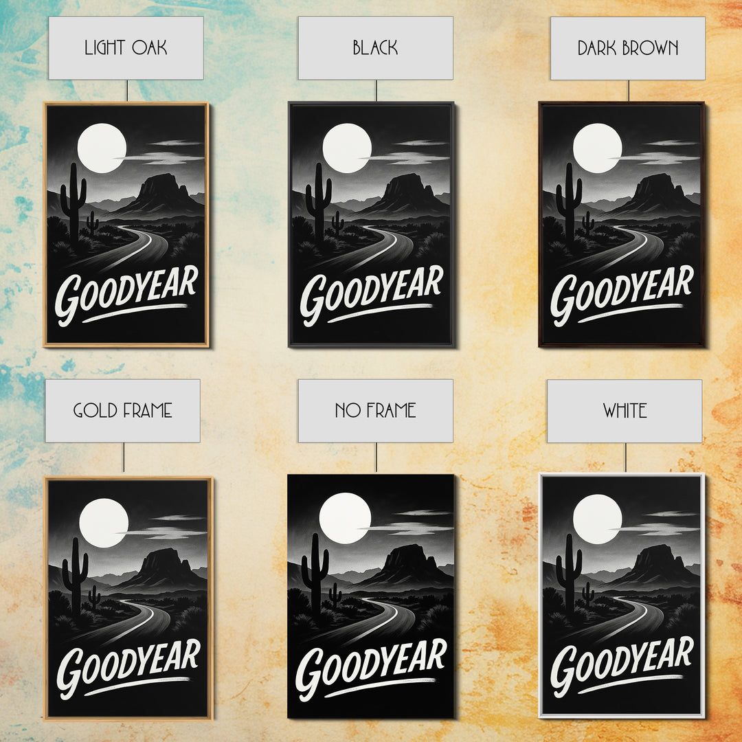 Goodyear Travel Poster, Framed Canvas Print, Vintage Noir Poster Art, Goodyear Travel Art, Living Room Wall Art, Mid Century Wall Art