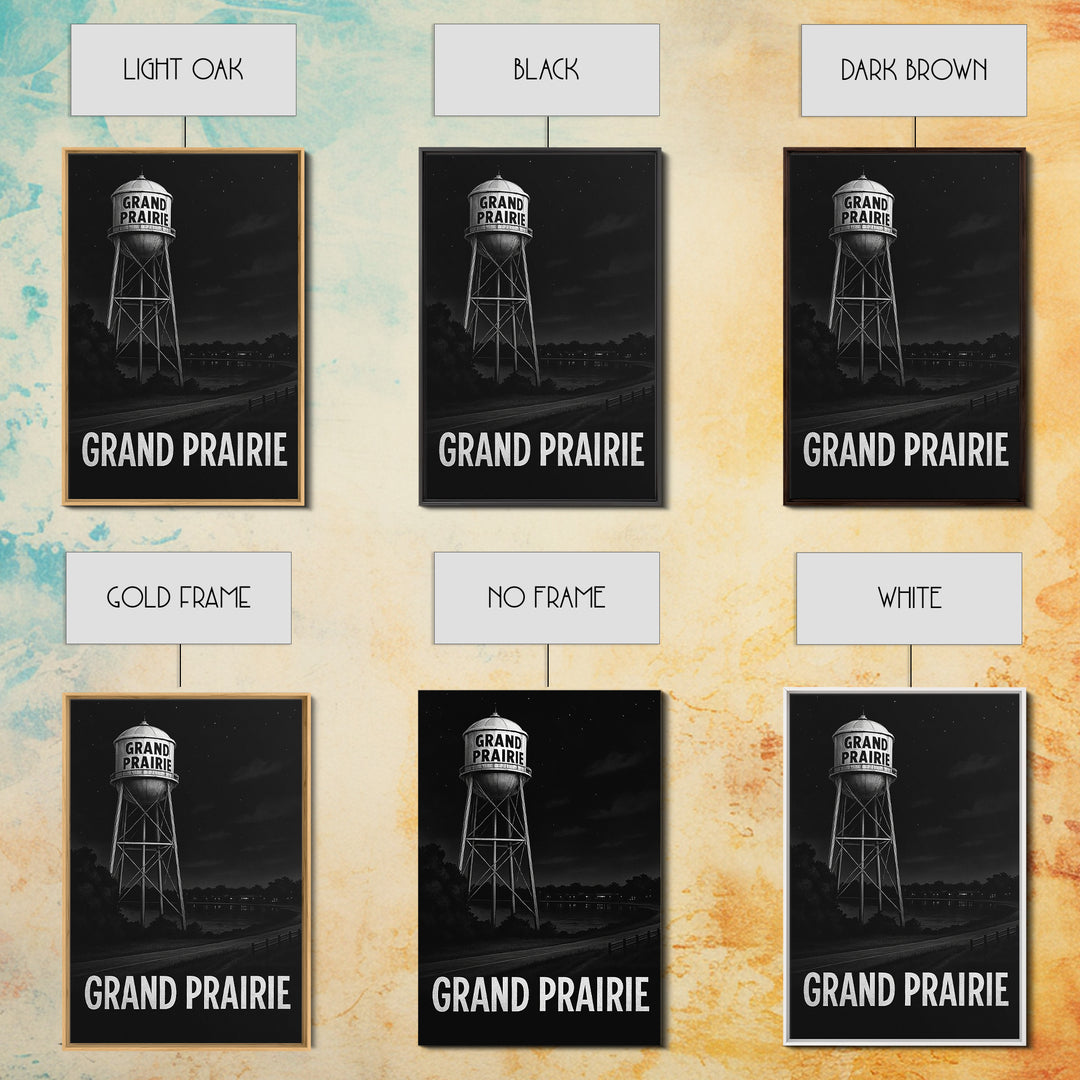Grand Prairie Travel Poster, Canvas Print, Night Street Poster Art, Grand Prairie Poster Print, Watercolor Urban Skyline, Wanderlust Decor